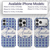 Cool Blue and Teal Watercolor Floral Ornamental Custom Name Protective Phone Case Mobile Cover Durable Everyday Smartphone Shock Resistant