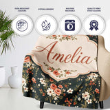 Delicate Peach and White Floral Bouquet on Dark Background Seamless  Personalised Custom Name Super Soft Fleece Blanket Bed Sofa Throw