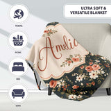 Delicate Peach and White Floral Bouquet on Dark Background Seamless  Personalised Custom Name Super Soft Fleece Blanket Bed Sofa Throw