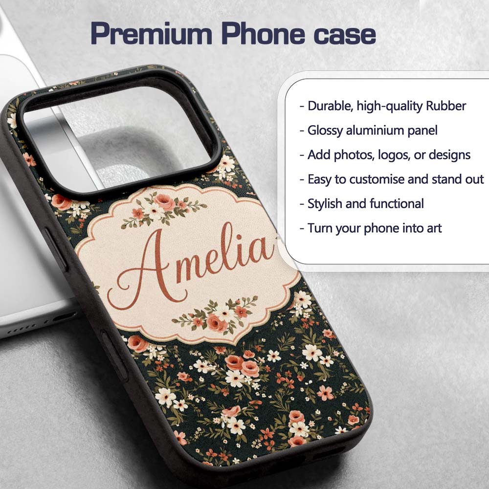 Delicate Peach and White Floral Bouquet on Dark Custom Name Protective Phone Case Mobile Cover Durable Everyday Smartphone Shock Resistant