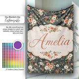 Delicate Peach and White Floral Bouquet on Dark Background Seamless  Personalised Custom Name Super Soft Fleece Blanket Bed Sofa Throw
