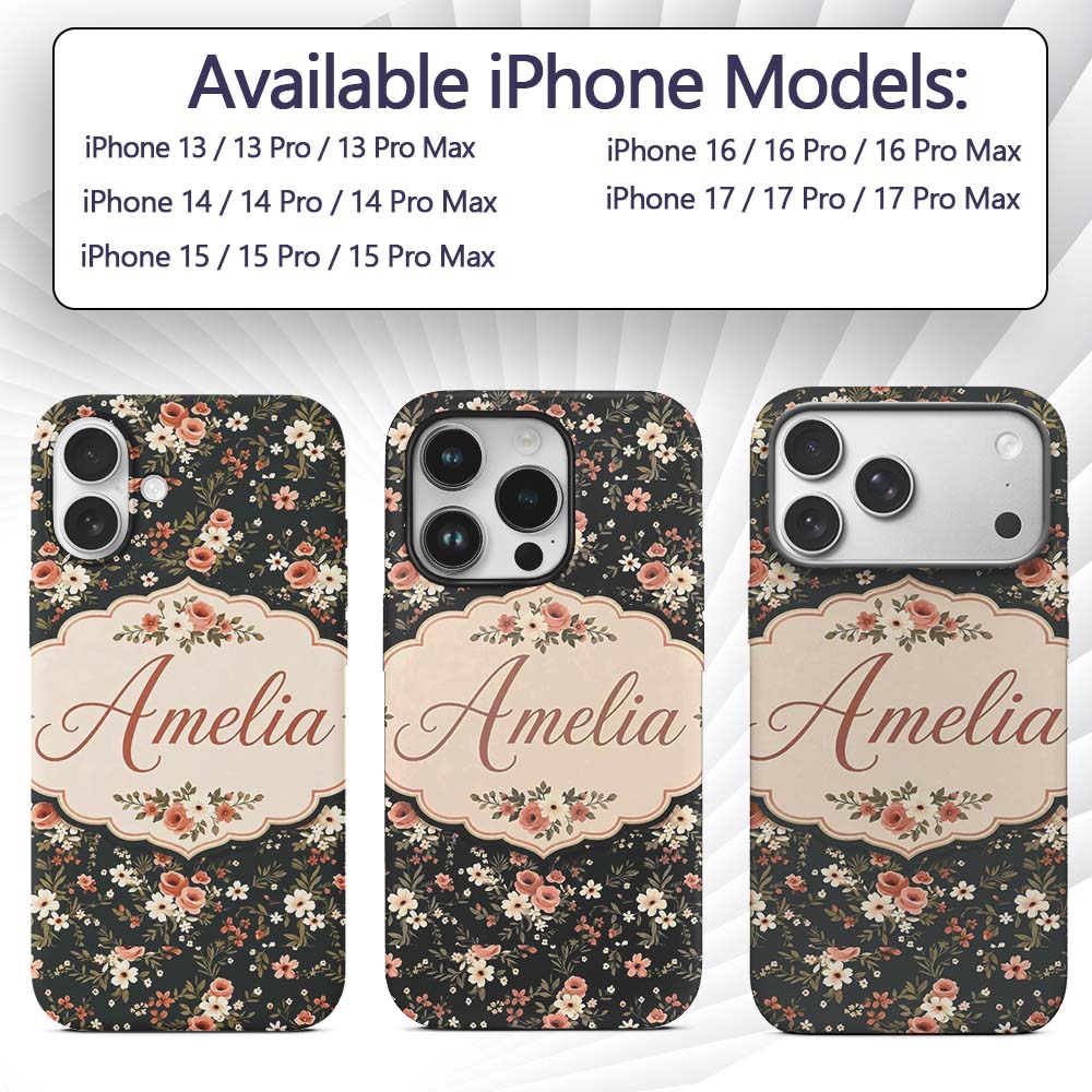 Delicate Peach and White Floral Bouquet on Dark Custom Name Protective Phone Case Mobile Cover Durable Everyday Smartphone Shock Resistant
