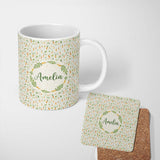 Personalized Custom Name Delicate Watercolor Carrot and Herb Botanical Seamless Pattern Light 11oz Ceramic Coffee Tea Mug White Large Handle