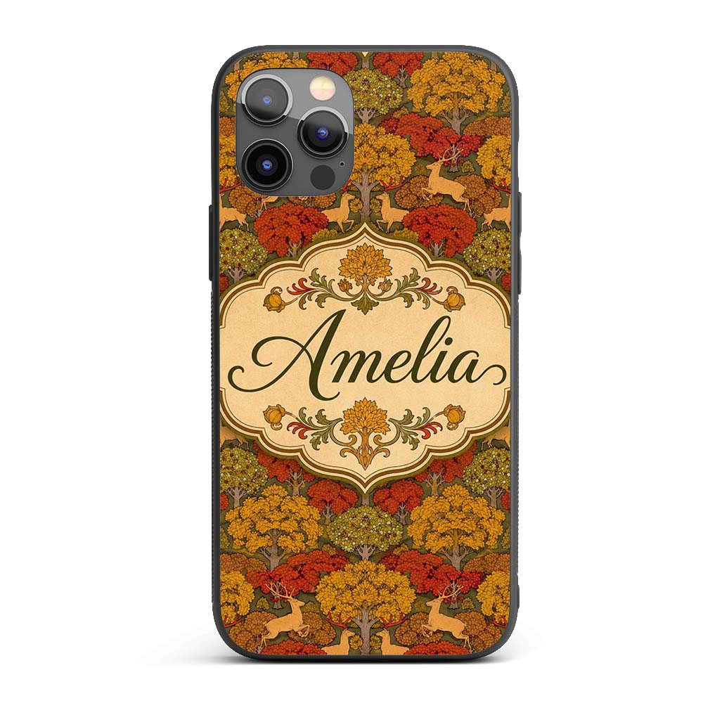 Autumn Forest Deer with Golden Trees Woodland Custom Name Protective Phone Case Mobile Cover Durable Everyday Smartphone Shock Resistant
