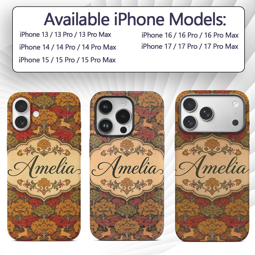 Autumn Forest Deer with Golden Trees Woodland Custom Name Protective Phone Case Mobile Cover Durable Everyday Smartphone Shock Resistant