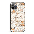 Cute Watercolor Fox with Floral Leaves Seamless Custom Name Protective Phone Case Mobile Cover Durable Everyday Smartphone Shock Resistant
