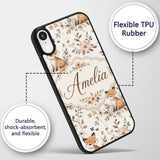 Cute Watercolor Fox with Floral Leaves Seamless Custom Name Protective Phone Case Mobile Cover Durable Everyday Smartphone Shock Resistant