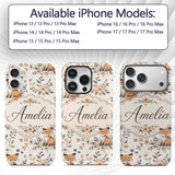 Cute Watercolor Fox with Floral Leaves Seamless Custom Name Protective Phone Case Mobile Cover Durable Everyday Smartphone Shock Resistant