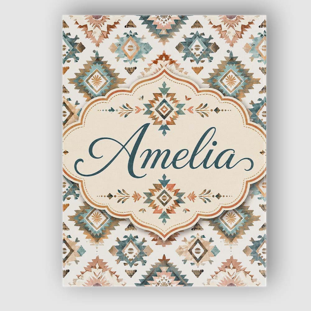 Personalised Name Soft Pastel Aztec Geometric Custom Unique Gift Idea Modern Room Accent Canvas Wall Art Print Decor Picture Ready to Hang
