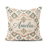 Custom Name Soft Pastel Aztec Watercolor Seamless Pattern Lovely Square Filled Cushion Throw Pillow Sofa Bed Home Decor Zip Washable UK Made
