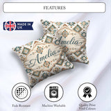 Custom Name Soft Pastel Aztec Watercolor Seamless Pattern Lovely Square Filled Cushion Throw Pillow Sofa Bed Home Decor Zip Washable UK Made