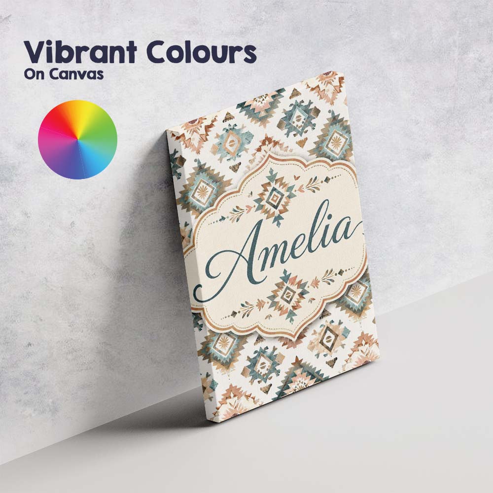 Personalised Name Soft Pastel Aztec Geometric Custom Unique Gift Idea Modern Room Accent Canvas Wall Art Print Decor Picture Ready to Hang