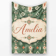 Rustic Green Tribal Ikat Geometric Seamless Pattern Cute Unique Gift  Personalised Custom Name Super Soft Fleece Blanket Bed Sofa Throw