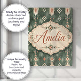 Personalised Name Rustic Green Tribal Ikat Custom  Unique Gift Idea Elegant Feature Canvas Wall Art Print Decor Picture Ready to Hang