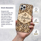 Vintage Brown Tribal Aztec Ornamental Seamless Custom Name Protective Phone Case Mobile Cover Durable Everyday Smartphone Shock Resistant