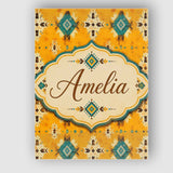Personalised Name Bold Yellow and Teal Custom  Modern Room Accent Elegant Feature Canvas Wall Art Print Decor Picture Ready to Hang