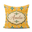 Custom Name Bold Yellow and Teal Aztec Geometric Tribal Seamless Square Filled Cushion Throw Pillow Sofa Bed Home Decor Zip Washable UK Made