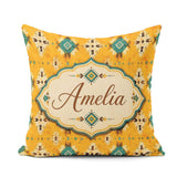 Custom Name Bold Yellow and Teal Aztec Geometric Tribal Seamless Square Filled Cushion Throw Pillow Sofa Bed Home Decor Zip Washable UK Made