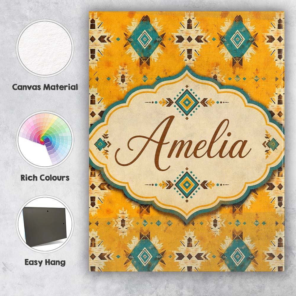 Personalised Name Bold Yellow and Teal Custom  Modern Room Accent Elegant Feature Canvas Wall Art Print Decor Picture Ready to Hang