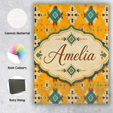 Personalised Name Bold Yellow and Teal Custom  Modern Room Accent Elegant Feature Canvas Wall Art Print Decor Picture Ready to Hang