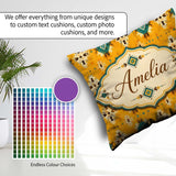 Custom Name Bold Yellow and Teal Aztec Geometric Tribal Seamless Square Filled Cushion Throw Pillow Sofa Bed Home Decor Zip Washable UK Made