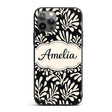 Botanical Leaf Silhouettes Black Cream Organic Custom Name Protective Phone Case Mobile Cover Durable Everyday Smartphone Shock Resistant