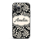 Botanical Leaf Silhouettes Black Cream Organic Custom Name Protective Phone Case Mobile Cover Durable Everyday Smartphone Shock Resistant