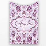 Purple and Lilac Tribal Aztec Geometric Seamless Pattern Lovely  Personalised Custom Name Super Soft Fleece Blanket Bed Sofa Throw