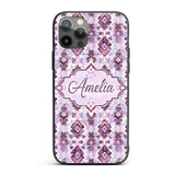 Purple and Lilac Tribal Aztec Geometric Seamless Custom Name Protective Phone Case Mobile Cover Durable Everyday Smartphone Shock Resistant