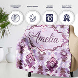 Purple and Lilac Tribal Aztec Geometric Seamless Pattern Lovely  Personalised Custom Name Super Soft Fleece Blanket Bed Sofa Throw