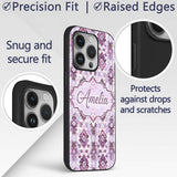 Purple and Lilac Tribal Aztec Geometric Seamless Custom Name Protective Phone Case Mobile Cover Durable Everyday Smartphone Shock Resistant