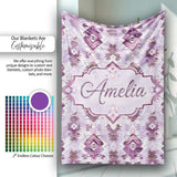 Purple and Lilac Tribal Aztec Geometric Seamless Pattern Lovely  Personalised Custom Name Super Soft Fleece Blanket Bed Sofa Throw