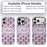 Purple and Lilac Tribal Aztec Geometric Seamless Custom Name Protective Phone Case Mobile Cover Durable Everyday Smartphone Shock Resistant