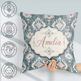 Custom Name Soft Grey and Pink Boho Tribal Seamless Pattern for Square Filled Cushion Throw Pillow Sofa Bed Home Decor Zip Washable UK Made