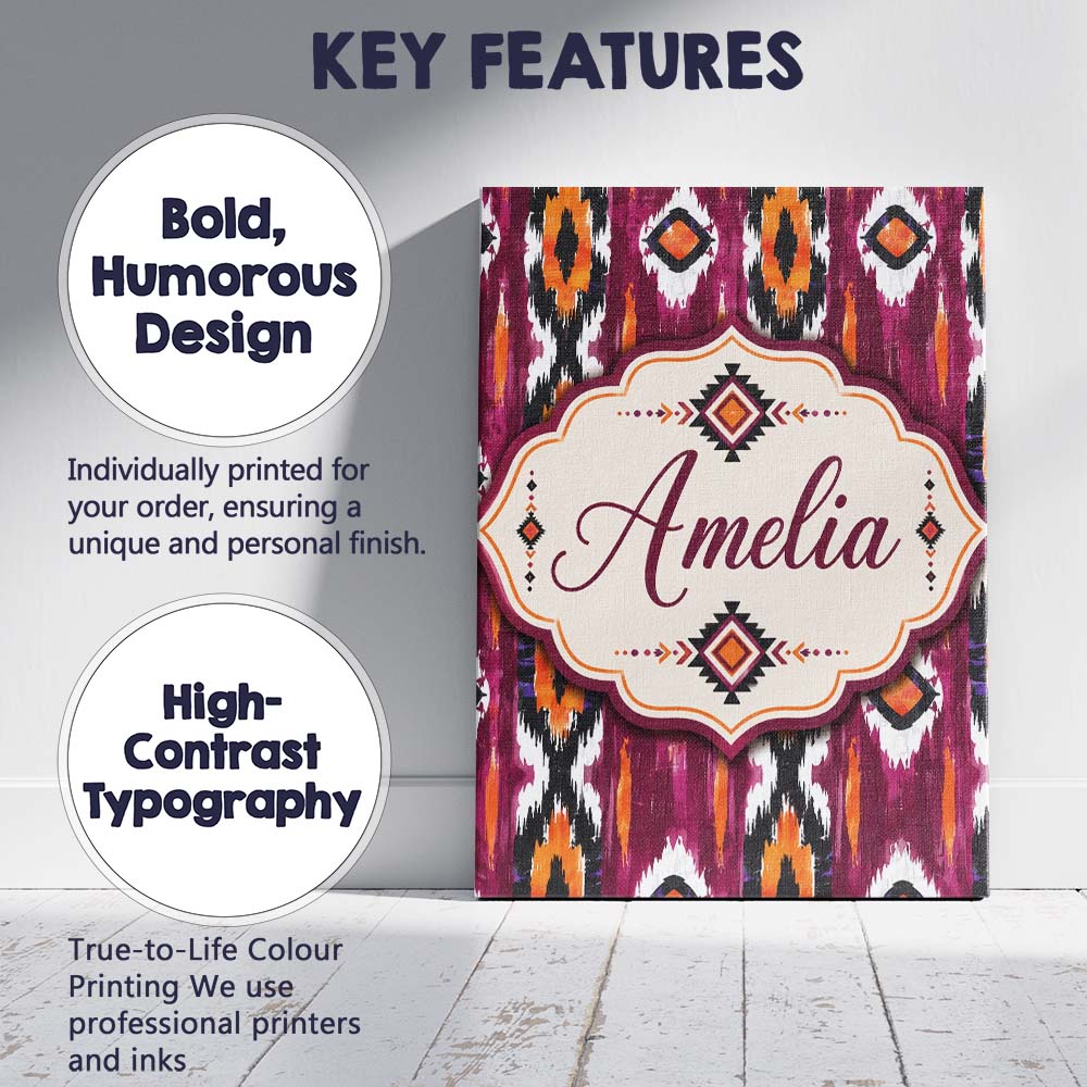 Personalised Name Bold Magenta and Orange Custom  Unique Gift Idea Elegant Feature Canvas Wall Art Print Decor Picture Ready to Hang