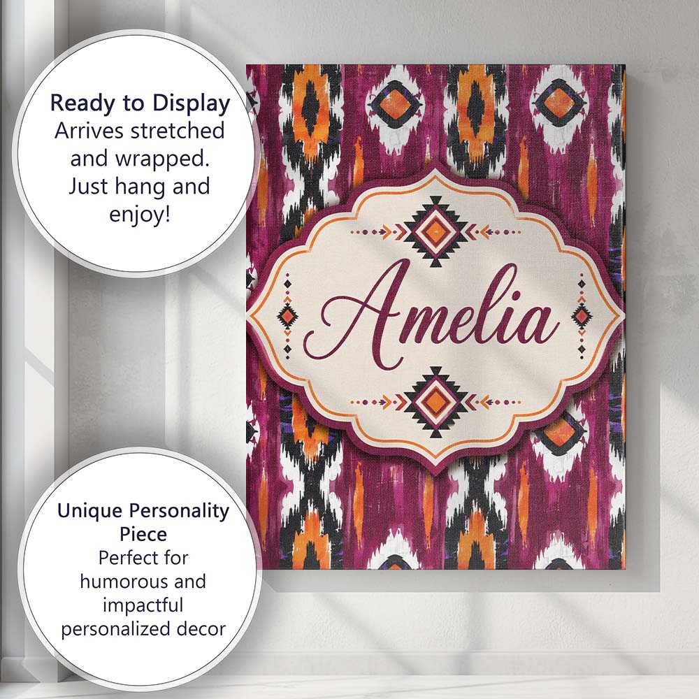 Personalised Name Bold Magenta and Orange Custom  Unique Gift Idea Elegant Feature Canvas Wall Art Print Decor Picture Ready to Hang