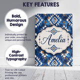 Personalised Name Deep Blue Artistic Tribal Custom  Bespoke Interior Contemporary Canvas Wall Art Print Decor Picture Ready to Hang