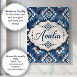 Personalised Name Deep Blue Artistic Tribal Custom  Bespoke Interior Contemporary Canvas Wall Art Print Decor Picture Ready to Hang