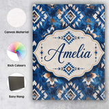 Personalised Name Deep Blue Artistic Tribal Custom  Bespoke Interior Contemporary Canvas Wall Art Print Decor Picture Ready to Hang