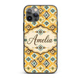 Mustard Yellow and Teal Aztec Geometric Tribal Custom Name Protective Phone Case Mobile Cover Durable Everyday Smartphone Shock Resistant