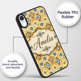 Mustard Yellow and Teal Aztec Geometric Tribal Custom Name Protective Phone Case Mobile Cover Durable Everyday Smartphone Shock Resistant