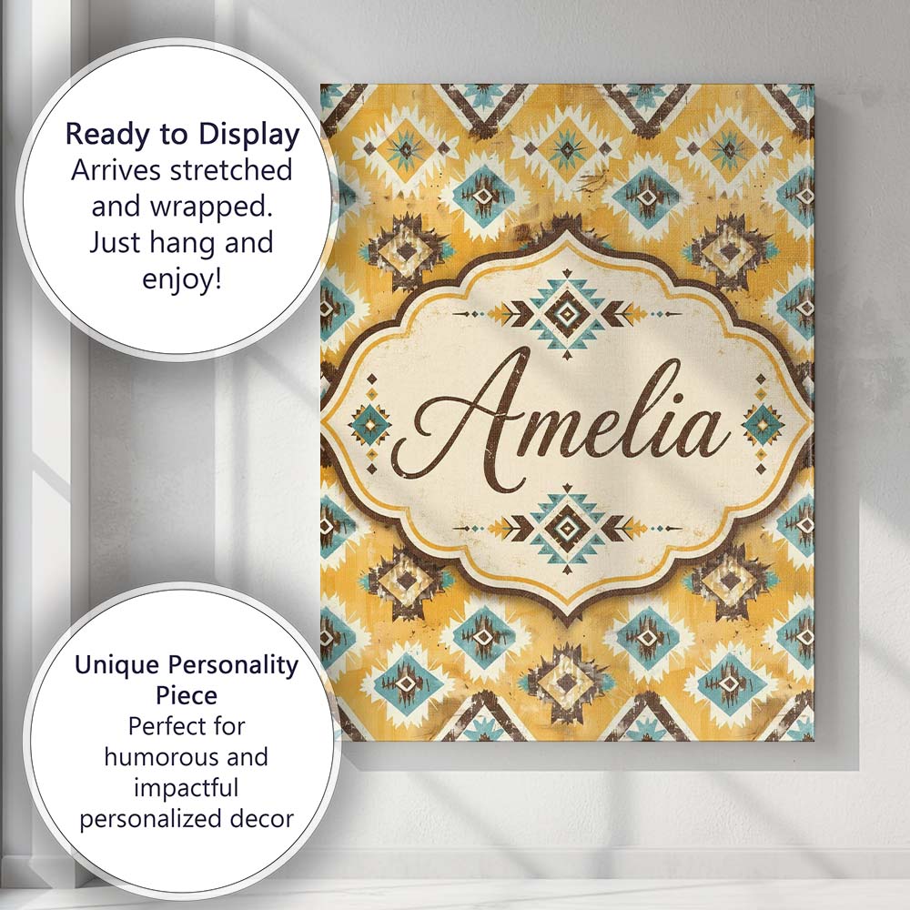 Personalised Name Mustard Yellow and Teal Custom  Unique Gift Idea Elegant Feature Canvas Wall Art Print Decor Picture Ready to Hang