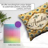 Custom Name Mustard Yellow Teal Aztec Geometric Seamless Pattern Square Filled Cushion Throw Pillow Sofa Bed Home Decor Zip Washable UK Made