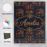 Personalised Name Ornate Gold Elephant and Custom  Unique Gift Idea Elegant Feature Canvas Wall Art Print Decor Picture Ready to Hang