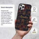 Ornate Gold Elephant and Floral Vintage Seamless Custom Name Protective Phone Case Mobile Cover Durable Everyday Smartphone Shock Resistant