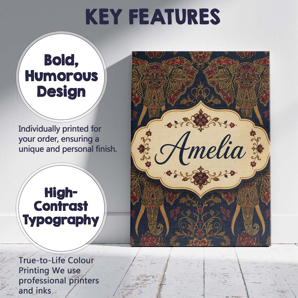 Personalised Name Detailed Mandala Elephant Custom  Bespoke Interior Contemporary Canvas Wall Art Print Decor Picture Ready to Hang