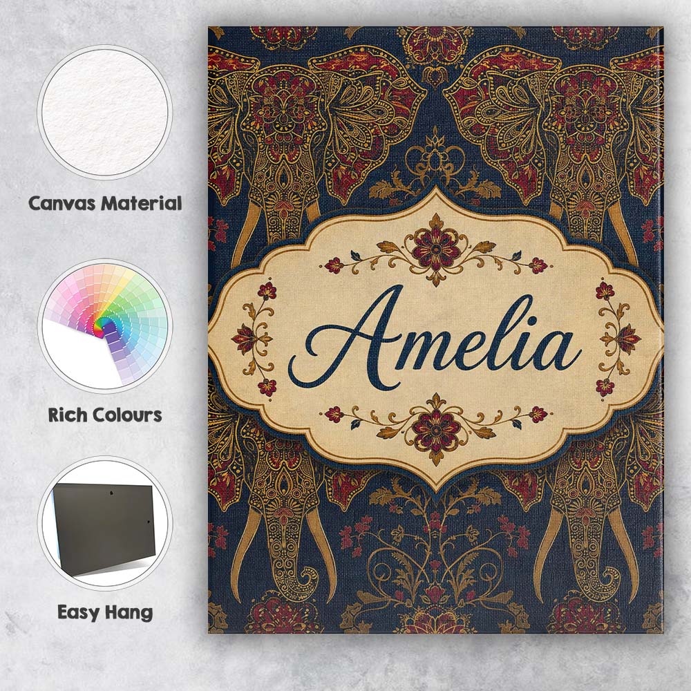 Personalised Name Detailed Mandala Elephant Custom  Bespoke Interior Contemporary Canvas Wall Art Print Decor Picture Ready to Hang