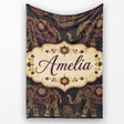 Elegant Gold Line Elephant and Paisley Seamless Pattern Lovely  Personalised Custom Name Super Soft Fleece Blanket Bed Sofa Throw