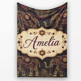Elegant Gold Line Elephant and Paisley Seamless Pattern Lovely  Personalised Custom Name Super Soft Fleece Blanket Bed Sofa Throw