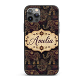 Elegant Gold Line Elephant and Paisley Seamless Custom Name Protective Phone Case Mobile Cover Durable Everyday Smartphone Shock Resistant